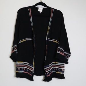 Knox Rose black open front kimono with embroidery size small